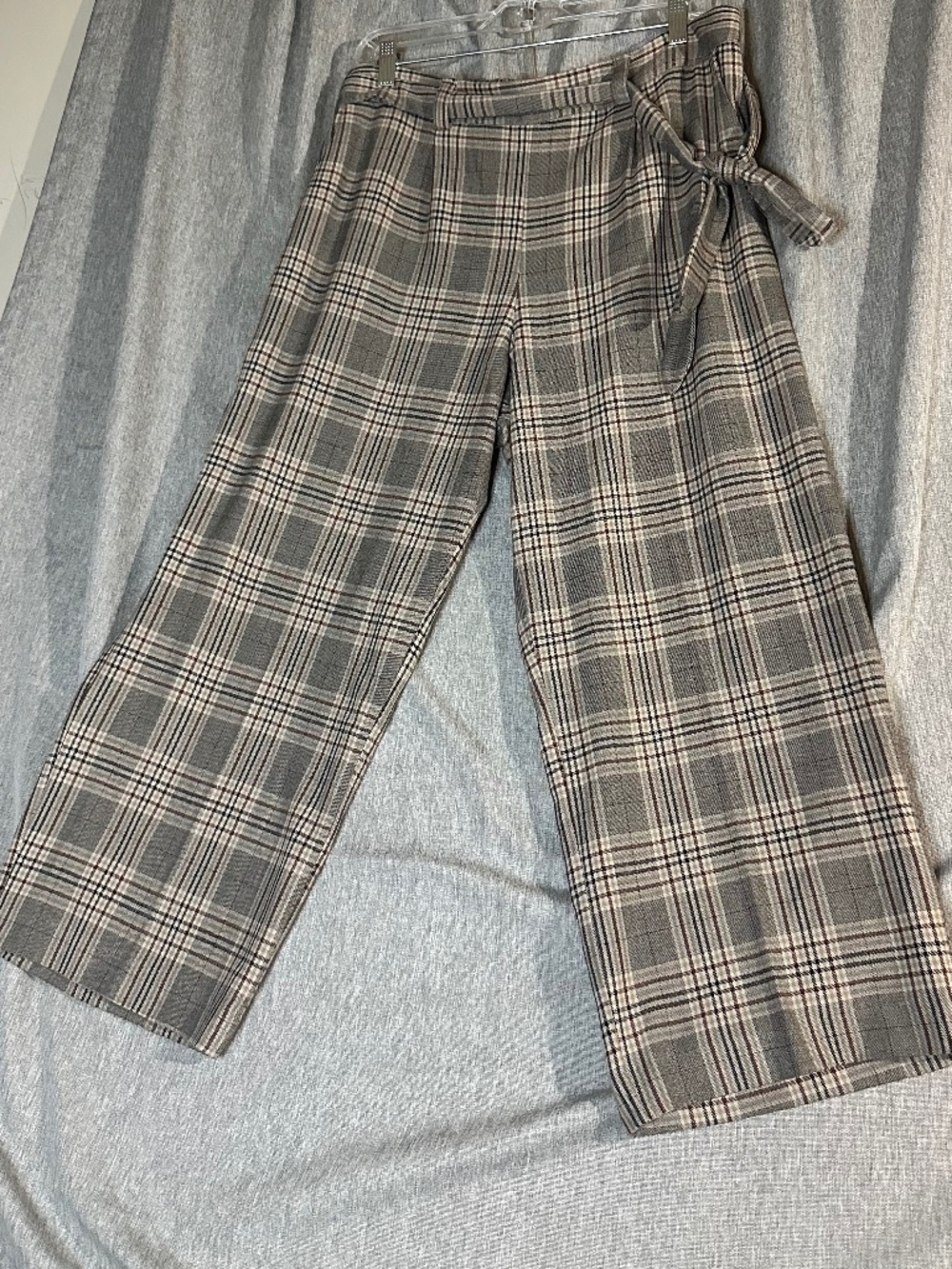 Rachel Zoe Plaid Wide Leg Cropped Pants with Tie Front Belt - Size Large